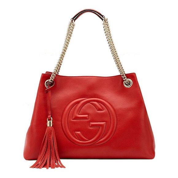 Gucci Soho Red Cellarius GG Logo Leather Chain Tote - Picture 1 of 4